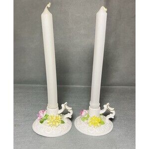 Radnor Bone China Floral Candlestick Holder-Pair 2-Made In England-Flowers
